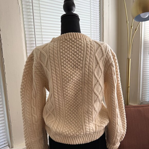 vintage irish fisherman cottage cabincore w med/mens small undyed wool off white - Picture 3 of 6